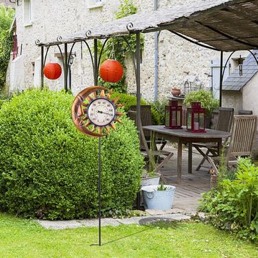 Outdoor Thermometer for Terrace - Wall Thermometer Indoor Outdoor Thermometer with Garden Stake for House and Garden Decor (Sun and Moon)
