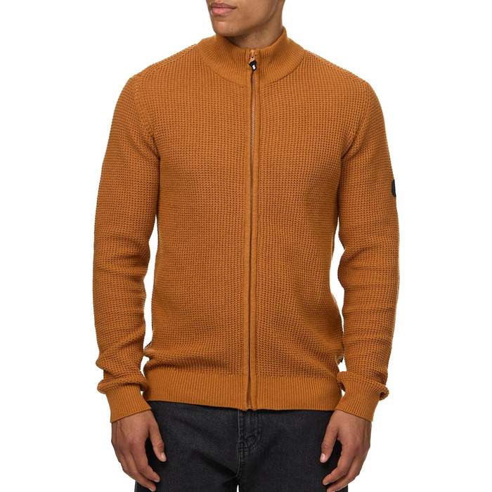 Чоловіча в'язана жилетка Indicode INayton зі стійким коміром та блискавкою | Кардіган з тонкого в'язання для чоловіків (M, Карамель)