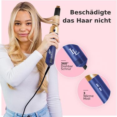 Набір фена-щітки 5 в 1 для волосся, 1000 Вт, швидке сушіння, створення локонів, захист від пошкодження, білий/морський