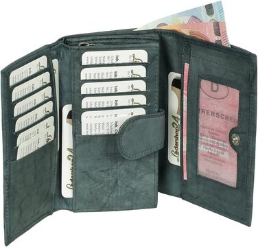 Ledershop24 RFID Women's Leather Wallet, Women's Purse, Women's Money Wallet - Long Blue-Gray Leather - Gift Set + Exclusive Key Chain