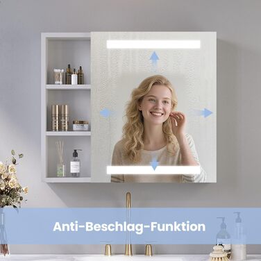 Дзеркальна шафа для ванної кімнати AQUABATOS з розеткою та підсвічуванням LED, 50x70 см, шафа для ванної кімнати, дзеркало з інфрачервовим сенсором, регулювання яскравості, антизапарювання, холодне біле світло