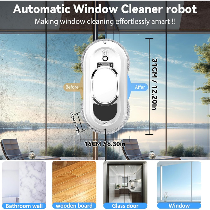 Робот для миття вікон Fensterputzroboter 5800 Па з пультом, навігацією та датчиком краю. 10 серветок для скла