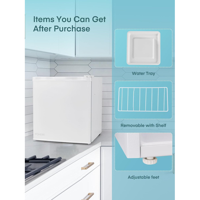 Міні холодильник FOHERE 46L з відділенням для льоду | Компактний холодильник з регулюванням температури, енергозберігаючий, тихий | Ідеальний для офісу, кемпінгу та геймінгу | Змінний бік відкривання дверцят | Білий
