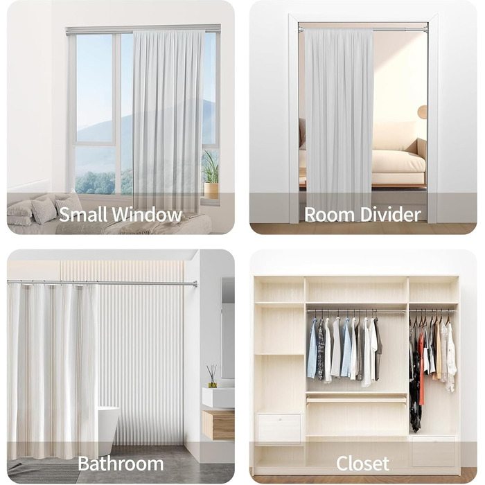 Штанга для душу без свердління з нержавіючої сталі, телескопічна, регульована, 70-195 см, для ванної кімнати, вікна, шафи, срібна