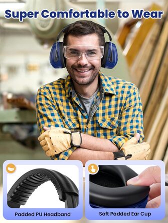 Навушники для захисту від шуму Dr.meter SNR 31dB, капсульні, регульовані, комфортні для дорослих, складаються, для будівельних робіт, саду та городу (темно-синій)