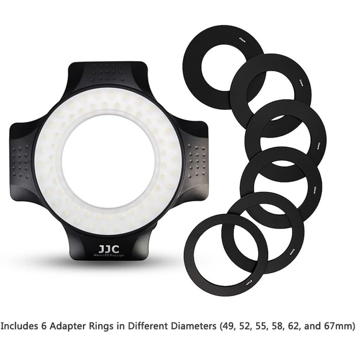 JJC LED кільцевий світловий прилад (кольцевий блиск) для DSLR камер Canon, Sony, Nikon, Olympus, Fuji - 60 LED, дифузор, адаптери 49-67mm