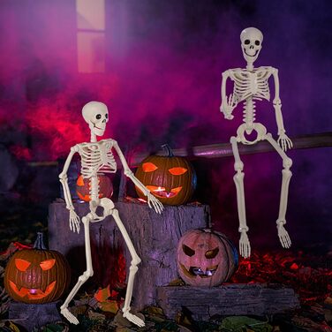 Halloween Plastic Skeleton, 90cm Full Body Halloween Skeleton with Movable Joints for Halloween Indoor Garden House Patio Decorations (2 Pack)