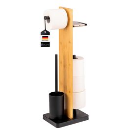Набір для туалету Eluno Stand-WC 4в1: щітка, тримач туалетного паперу, полиця, бамбук/метал (чорний)