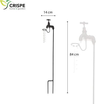 Декоративний дощомір для саду Crispe Home & Garden, 84 см, скло та чавун, водостійкий, для вимірювання опадів, садова метеостанція
