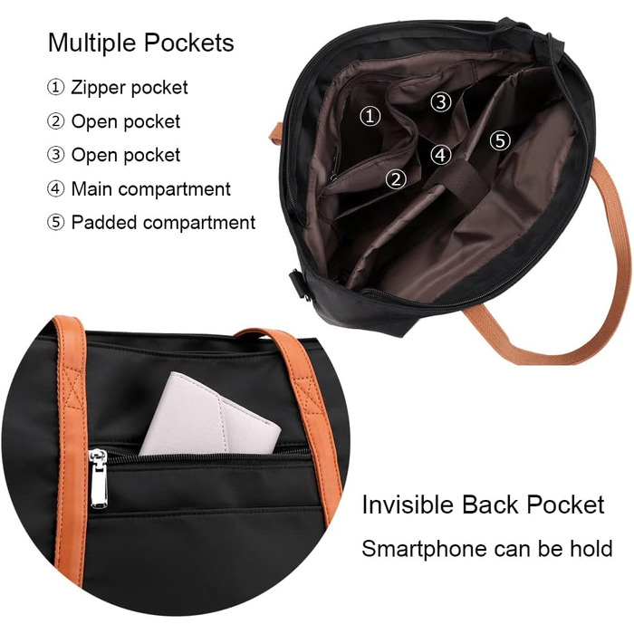 Zhongningyifeng Women's Nylon Tote Bag 15.6 Inch Laptop Shoulder Handbag Wallet for Travel Work