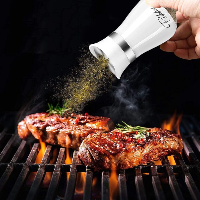 Набір для солі та перцю з нержавіючої сталі з скляною пляшечкою, диспенсер для спецій, аксесуари для кухні, дому, ресторану, обіднього столу (білий)