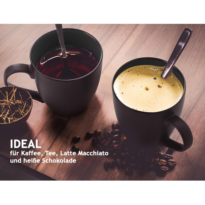 MIAMI - 6 x 350 ml Coffee Cups/Coffee Mugs Set - Set of 6 Modern Cups - Le Papillon Collection (Black)