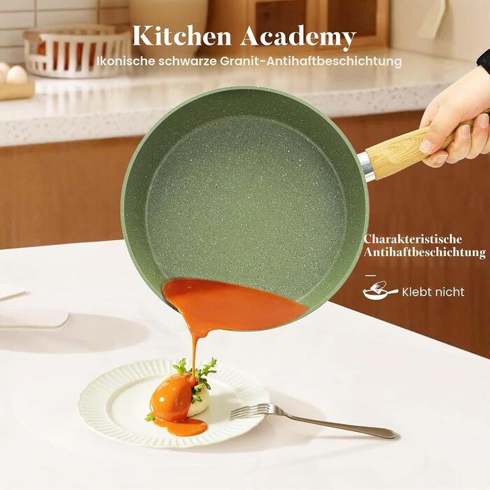 Набір посуду Kitchen Academy з гранітним антипригарним покриттям для індукційних плит, 17 предметів, зелений