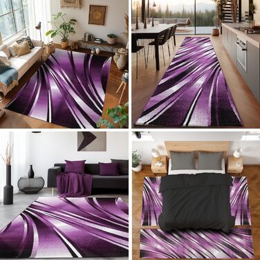 Килим для вітальні, спальні, їдальні, коридору, кухні: сучасний килим з геометричним візерунком, м'який, короткий ворс, легкий у догляді, колір: фіолетовий, 140 x 200 см