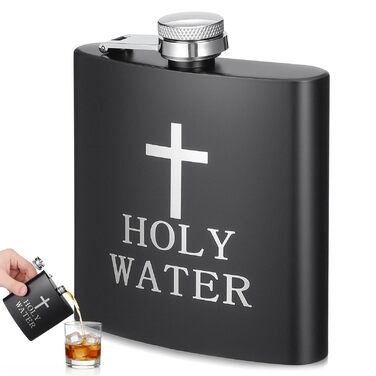 Фляга PRETYZOOM з нержавіючої сталі, чорна 'Свята вода' для віскі, не протікає, ідеальна для подарунку чоловікам на День батька, вечірки, піших прогулянок, кемпінгу