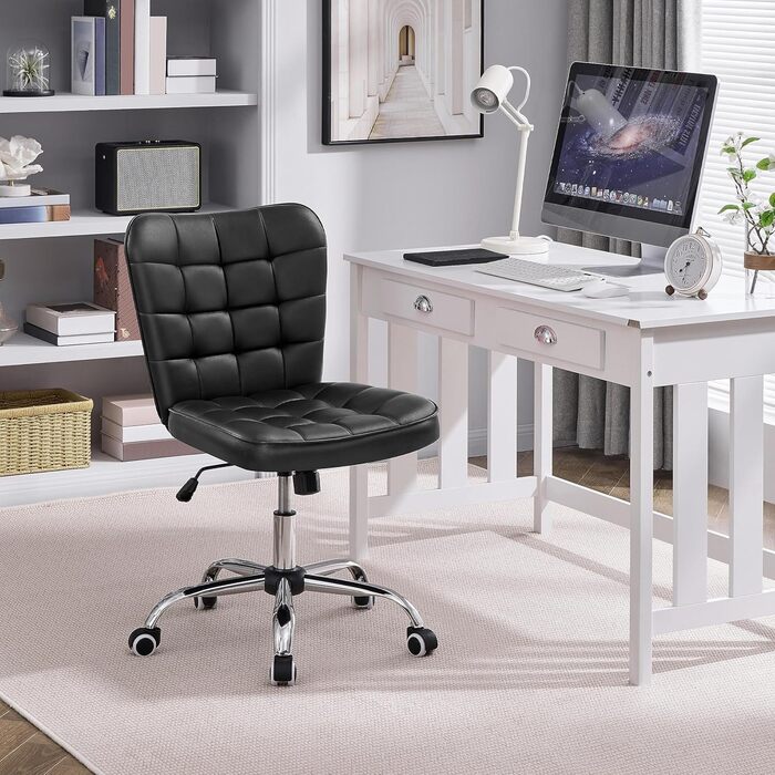 Крісло офісне Yaheetech без підлокітників, обертове, регульоване по висоті, на роликах, з штучної шкіри (чорне)