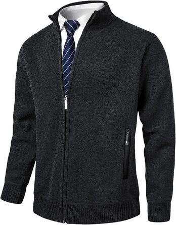 Чоловіча в'язана жилетка з коміром-стійкою та блискавкою, тепла з м'якою підкладкою, спортивна куртка-кардиган, дрібний в'яз, осінньо-зимова куртка (XXL, Чорний)