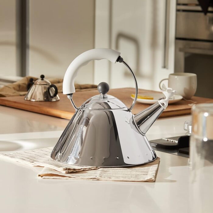 Alessi 9093 W Water Kettle, Stainless Steel, White, 4 x 25 x 4.5 cm, Units, 1.0 White Stainless Steel