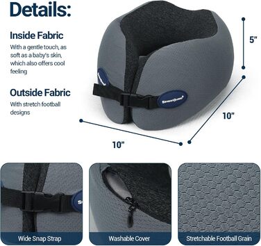 Подушка для подорожей Season Guard з підтримкою шиї та голови (Deep Grey) для літака, авто, офісу – зручна, м'яка, для дорослих та дітей