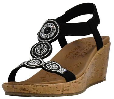 Босоніжки жіночі Skechers Beverlee Date Glam на танкетці, чорні (40 EU)