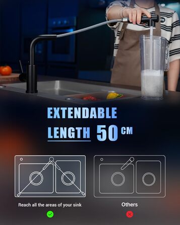 Чорна кухонна змішувач DAYONE з висувною лійкою, 360° обертання, модель G6808mb