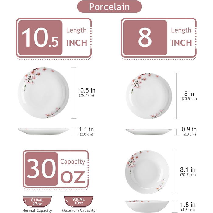 VEWEET ANNIE Набір посуду 18 предметів на 6 осіб, сучасний сервіз з порцеляни, 6 тарілок для їжі, десерту та супу, сервіз Annie