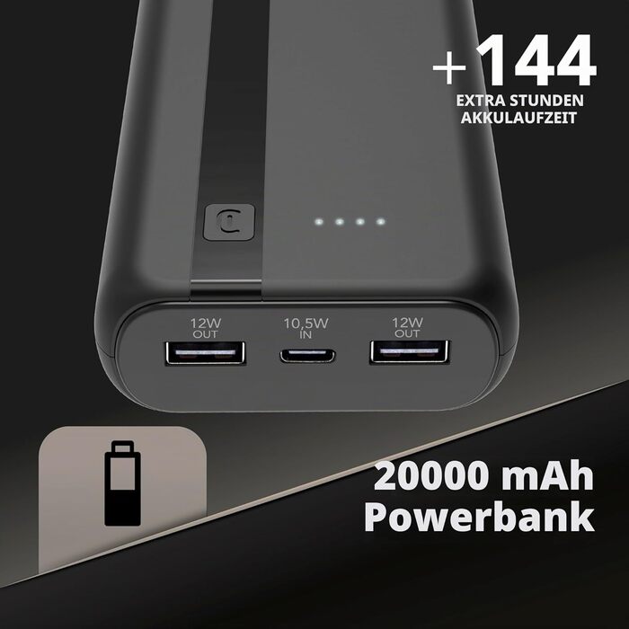 Power Bank Cellularline 20000 mAh з USB-C та 2x USB-A, Чорний – Зовнішній акумулятор для швидкої зарядки
