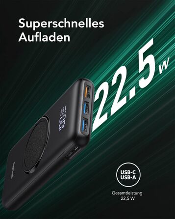 Power Bank Charmast 20000mAh з бездротовою зарядкою та PD 22.5W, чорний