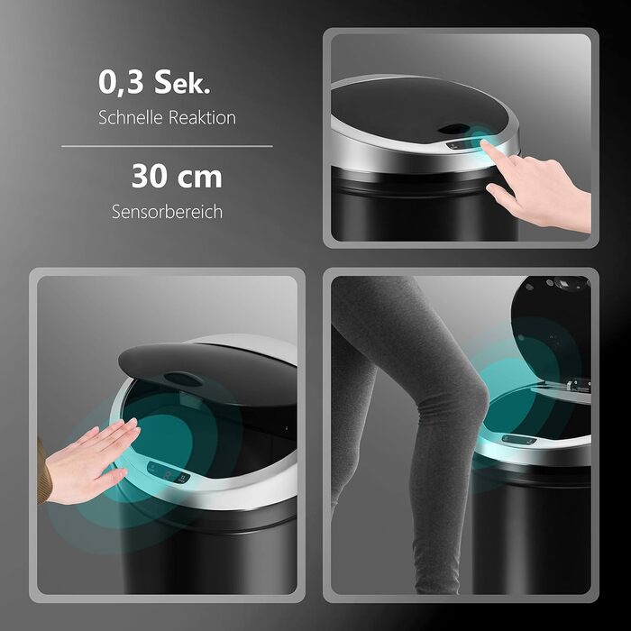 Сміттєвий бак Ribelli з датчиком, 60 літрів, чорний - автоматичне відкривання/закривання, з LED-індикатором