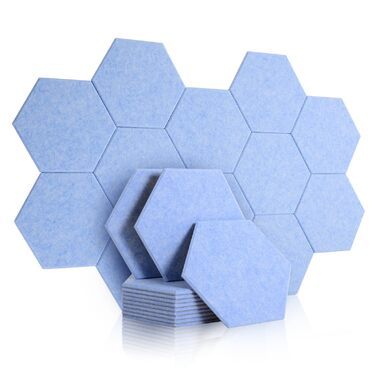 Акустичні гексагональні панелі Rdutuok для звукоізоляції, 30x26x1 см, світло-блакитні (12 шт) — шумопоглинаючі плити для студії, офісу та декору стін