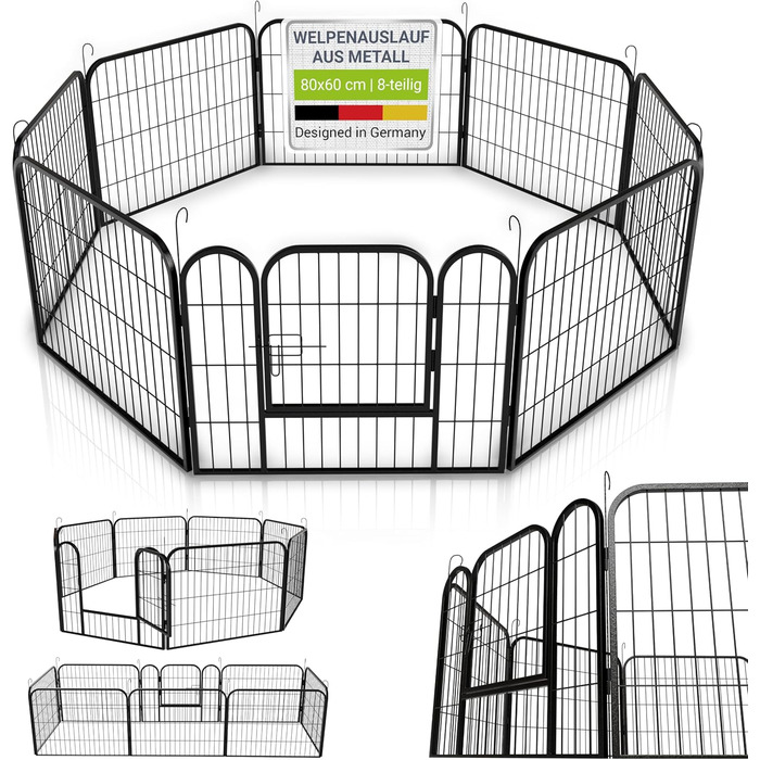 Металевий вольєр для цуценят Juskys - 8-секційний, з дверцятами (160x160x60 см)