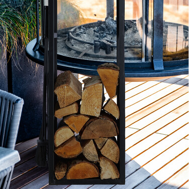 Relaxdays Black Firewood Rack with Cutlery