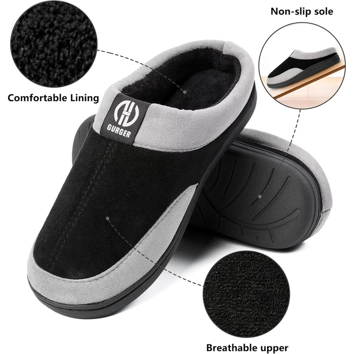 Чоловічі халапи з піною Memory Foam, антиковзкі тапочки для дому та вулиці, розмір 40-51, 44/45 EU, чорний