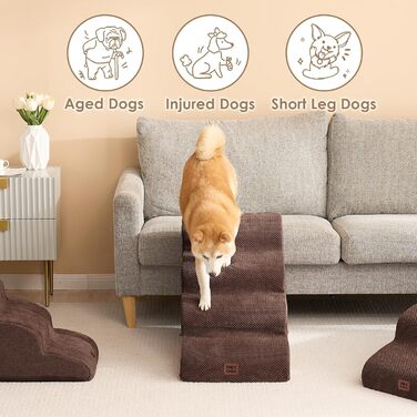 Сходинки для собак EHEYCIGA: компактні, 40 см, для маленьких собак, 3 сходинки, з миючим покриттям, сірі (T 72 x B 40 x H 50 см, коричневі)