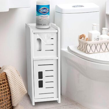 PVC Toilet Paper Holder with Brush - 2-in-1 Bathroom Organizer - White (39cm)