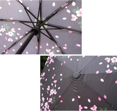 Чорний парасолька SIEPASA з точками (Sakura) - вітростійкий, автоматичний, компактний, для подорожей