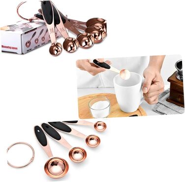 Cieeo Measuring Spoon Set in Rose Gold Kitchen/Baking Utensils Stainless Steel Spoons for Dry and Liquid Ingredients, Home Use, Spoons with Engraved Handle, Stackable Storage