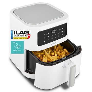 Аерофритюрниця MEDION E40 XL (5.2 л, 2150 Вт) з 9 автоматичними програмами, функцією випікання та сенсорним LED-дисплеєм, без PFAS, матовий сірий