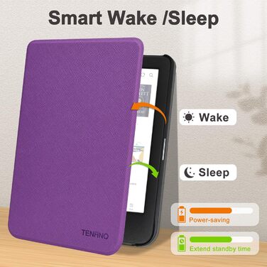 Чохол Tenago для електронних книг Tolino Shine Color/Shine 5(2024)/Shine 4(2022) та Kobo Clara Colour | BW | 2E, тонкий захисний чохол з авто-ввімкненням/вимкненням (квітка) (фіолетовий)