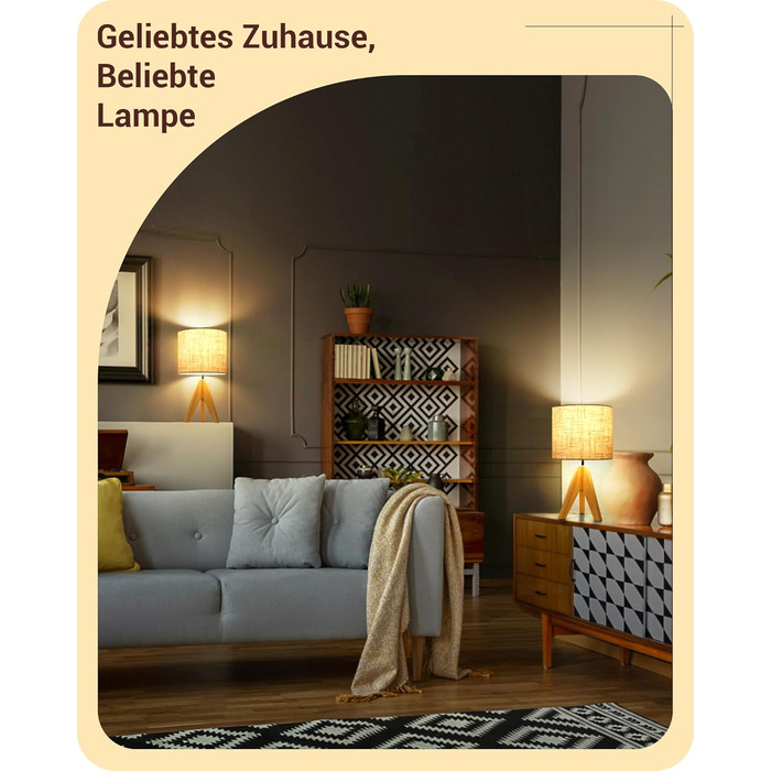 Настільна лампа EDISHINE, 2 шт. у наборі, дерев'яна, з абажуром кольору бежевого льону, цоколь E27, з лампочкою, вінтажний стиль, для спальні, вітальні, подарунок