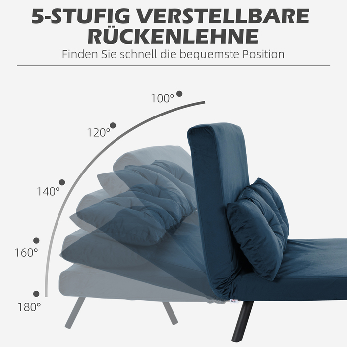HOMCOM Sleeper Sofa Recliner with Bed Function, Convertible Sofa Bed in Velvet, Adjustable Backrest, Blue 102x73x81cm, ideal for guest rooms