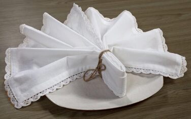 Sweet Needle – Pack of 12 oversized dinner napkins made of 100% cotton – Heavyweight, hotel-quality fabric for everyday use and events (Slub with lace – White)