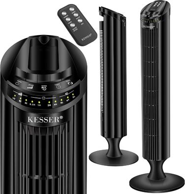 Турбо вентилятор KESSER® з пультом керування | 90° кут осциляції | 3 швидкості | 90 см | Таймер | Turbo функція | Колонний вентилятор | Чорний