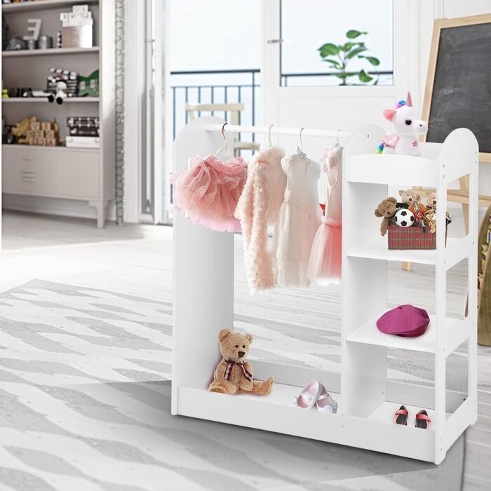 Дитяча шафа Dreamade з дзеркалом та штангою для одягу, 4 відкриті полиці, 93,5x38x100 см (Біла)