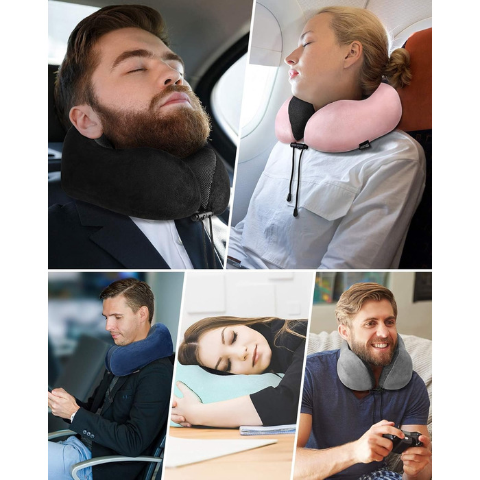 Подушка для шиї Homiee, ортопедична, з memory foam, для подорожей, авто, офісу, чорна