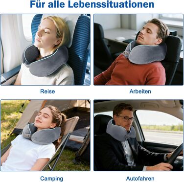 Подушка для шиї дитяча та доросла з Memory Foam 220г, ергономічна, регульована, сіра. Для подорожей літаком, авто та потягом.