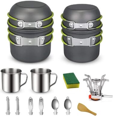 Набір кухонного посуду DUOJIN для кемпінгу на 2-3 особи: алюмінієвий посуд для приготування їжі на природі, портативний набір каструль та сковорідок для кемпінгу, пікніків та походів