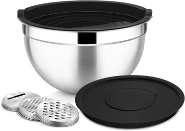 Миска Joyfair 4,5 л з нержавіючої сталі з кришкою, набором терок для приготування, миття в посудомийній машині - чорна
