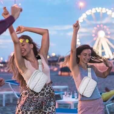 Жіноча бананка Jueachy: водонепроникна сумка через плече з ромбічним візерунком, 4 кишені на блискавці, для активного відпочинку та фестивалів (біла)