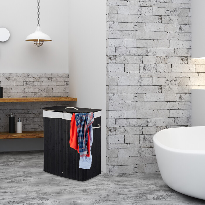 Relaxdays Laundry Basket Bamboo with 2 Compartments